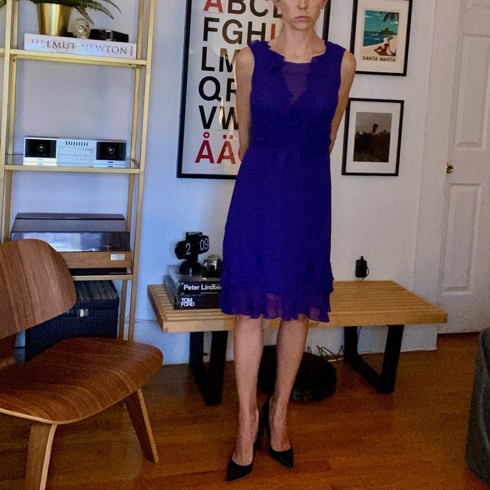 Vera Wang Silk Georgette Tie Waist Ruffle Dress